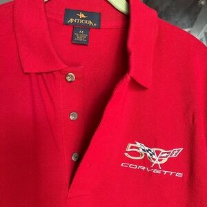 Antigua Red Men's Polo with 50th  anniversary Corvette Logo